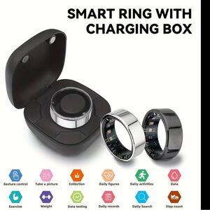 Smart Health Ring with Portable Charging Case - Black